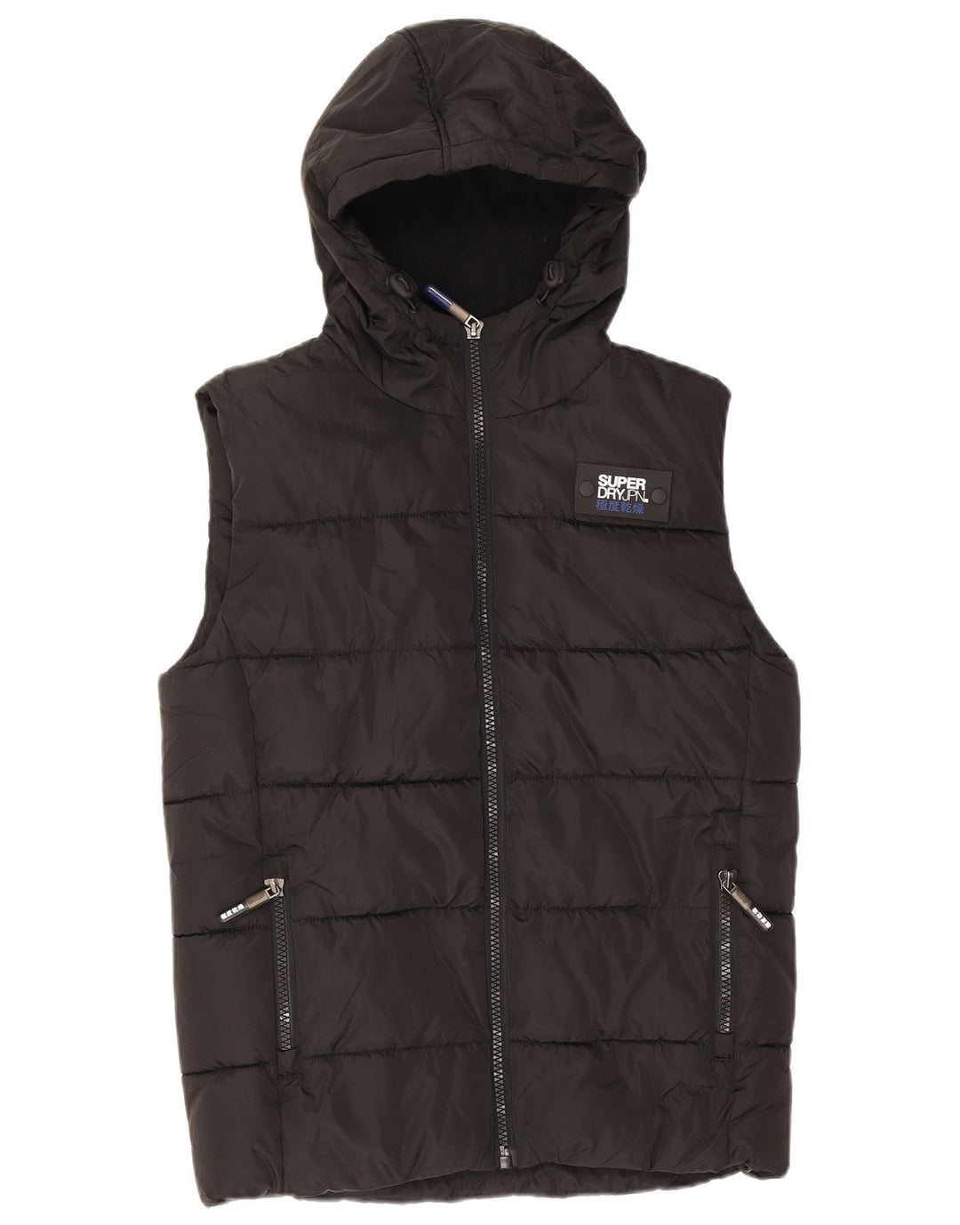 Superdry Herren-Weste mit Kapuze, gepolstert, UK 36, Größe S, Schwarz, Polyester