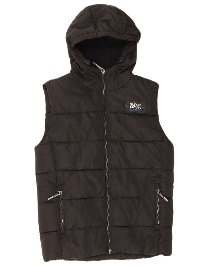 Superdry Herren-Weste mit Kapuze, gepolstert, UK 36, Größe S, Schwarz, Polyester