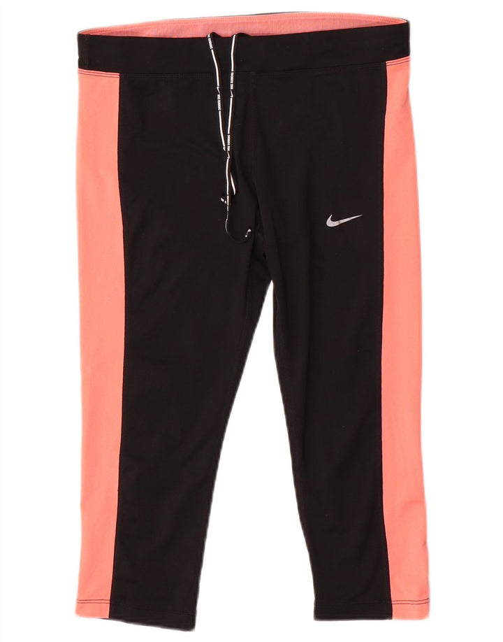 Nike Damen Dri Fit Capri-Leggings UK 14 Mittelschwarz Farbblock