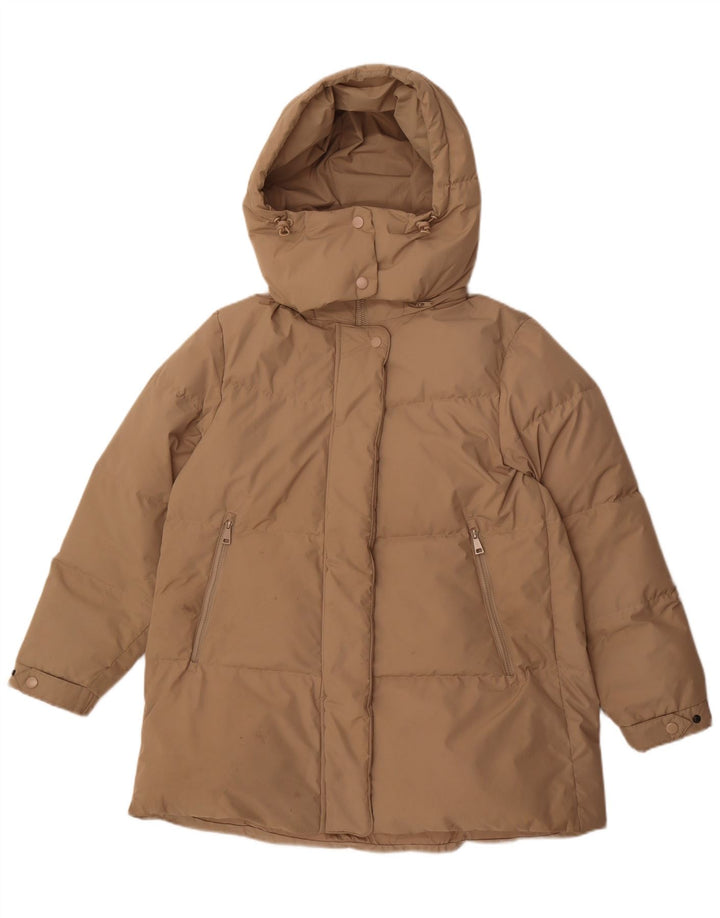 Massimo Dutti Damen-Kapuzen-Übergröße, wattierte Jacke, UK 6, XS, Beige, Polyester