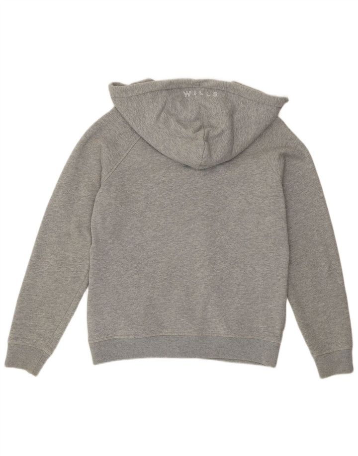 Jack Wills Damen-Kapuzenpullover mit grafischem Reißverschluss, UK 12, mittelgraue Baumwolle