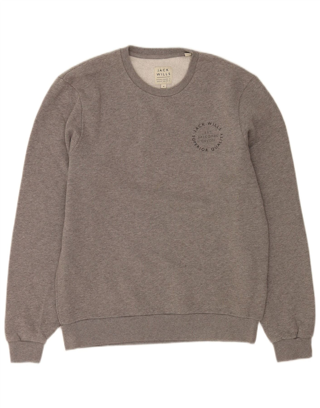 Jack Wills Herren-Sweatshirt-Pullover aus mittelgrau gefleckter Baumwolle
