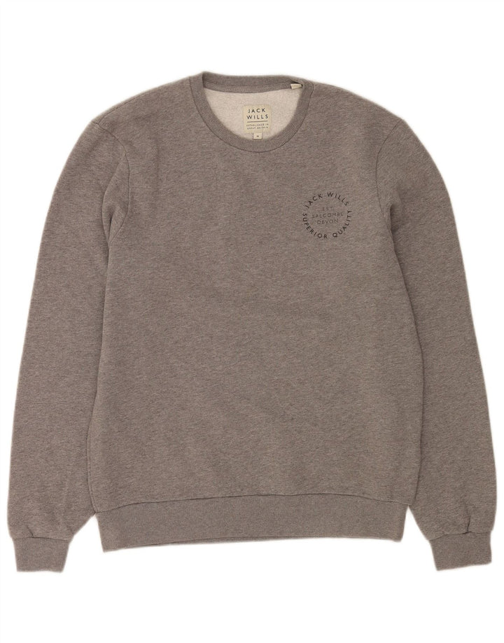 Jack Wills Herren-Sweatshirt-Pullover aus mittelgrau gefleckter Baumwolle