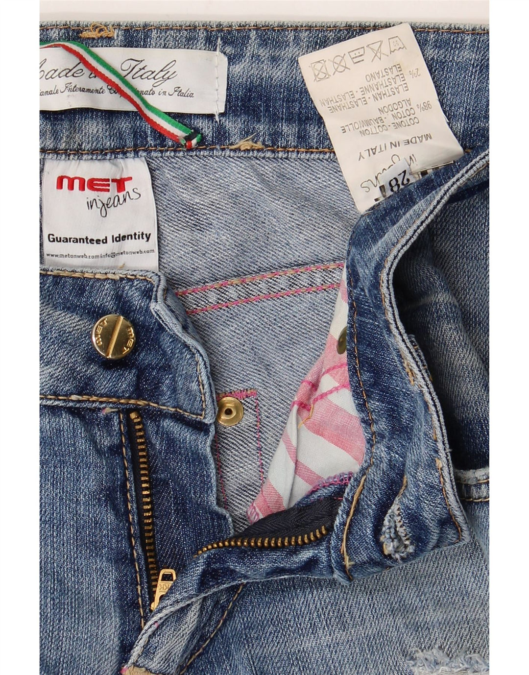 MET Damen Distressed Straight Jeans W28 L31 Blaue Baumwolle
