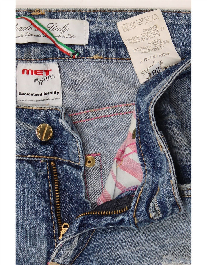 MET Damen Distressed Straight Jeans W28 L31 Blaue Baumwolle