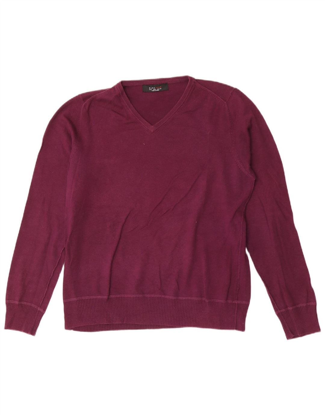 Zara Herren-Pullover mit V-Ausschnitt, Größe L, Burgunderrot