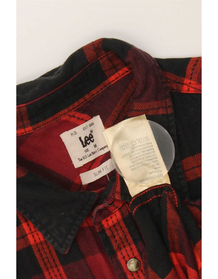 Lee Herren-Western-Slim-Fit-Flanellhemd aus mittelrot karierter Baumwolle