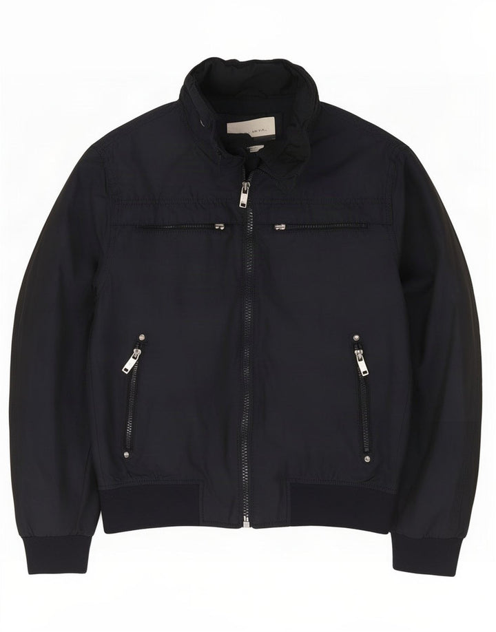 Zara Herren Bomberjacke UK 40 Large Marineblau Polyester