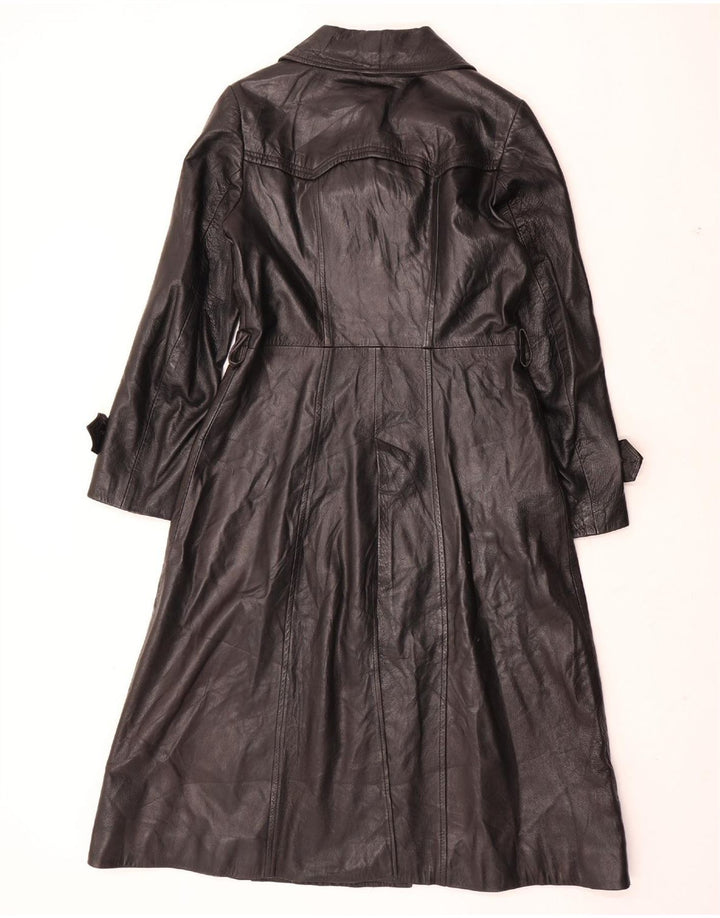 VINTAGE Damen Ledermantel UK 12 Mittelschwarzes Leder