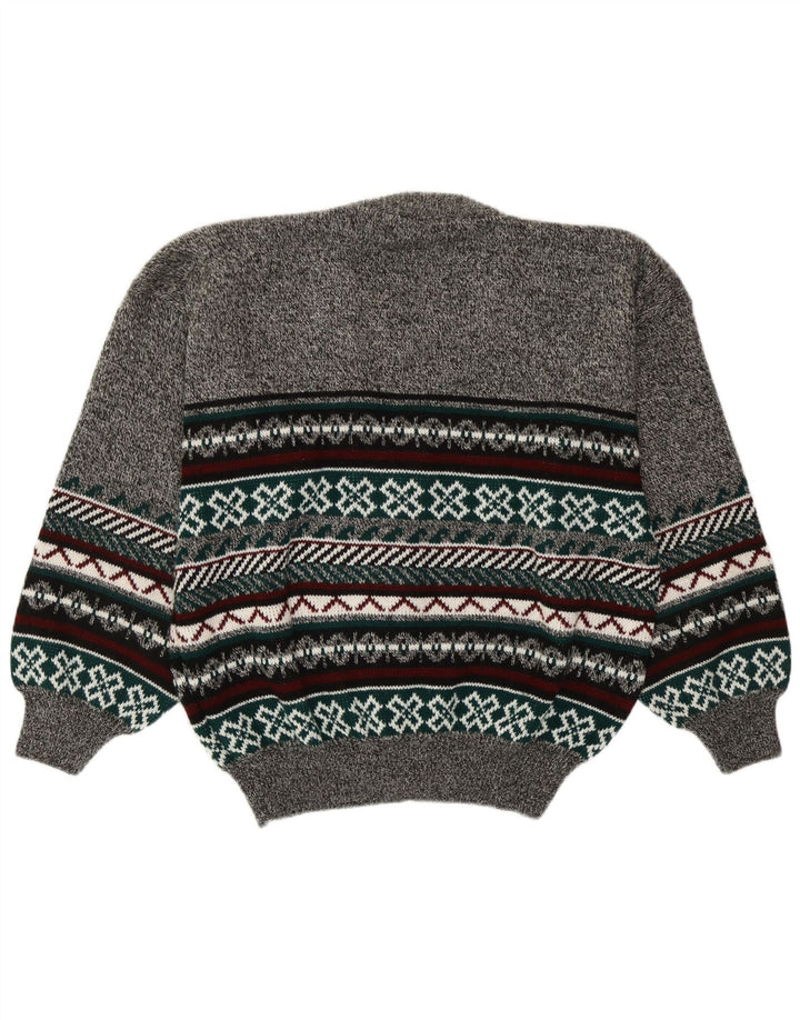 Vintage Herren Cardigan Pullover Groß Grau Fair Isle