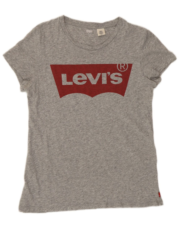 Levi's Womens Graphic T-Shirt Top UK 10 Small Grau gefleckte Baumwolle