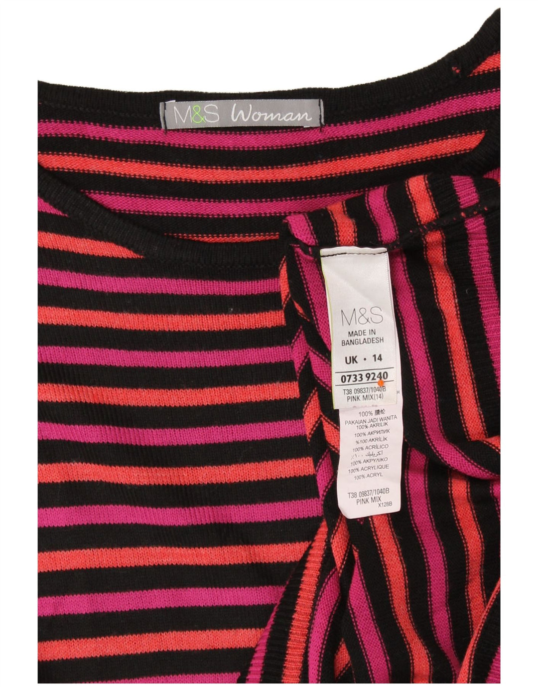 MARKS & SPENCER Damen-Pullover mit U-Boot-Ausschnitt, Gr. 14, groß, rosa gestreift