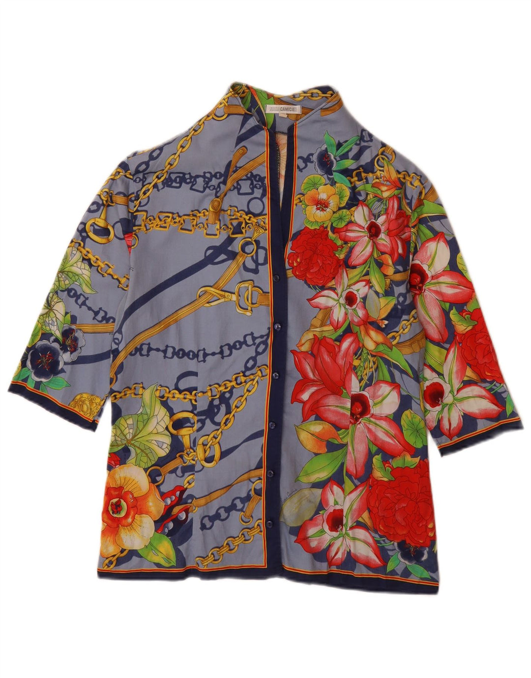 NARACAMICIE Damen-Hemdbluse mit grafischen 3/4-Ärmeln, Gr. 40, Größe L, blau geblümt