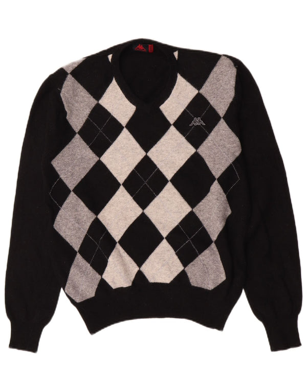 Kappa Herren-Pullover mit V-Ausschnitt, Mittelschwarz, Argyle/Diamant