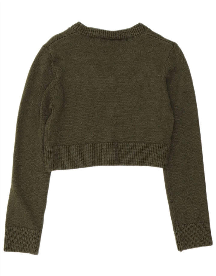 Zara Damen Crop Jumper Pullover UK 12 Mittelgrüne Viskose