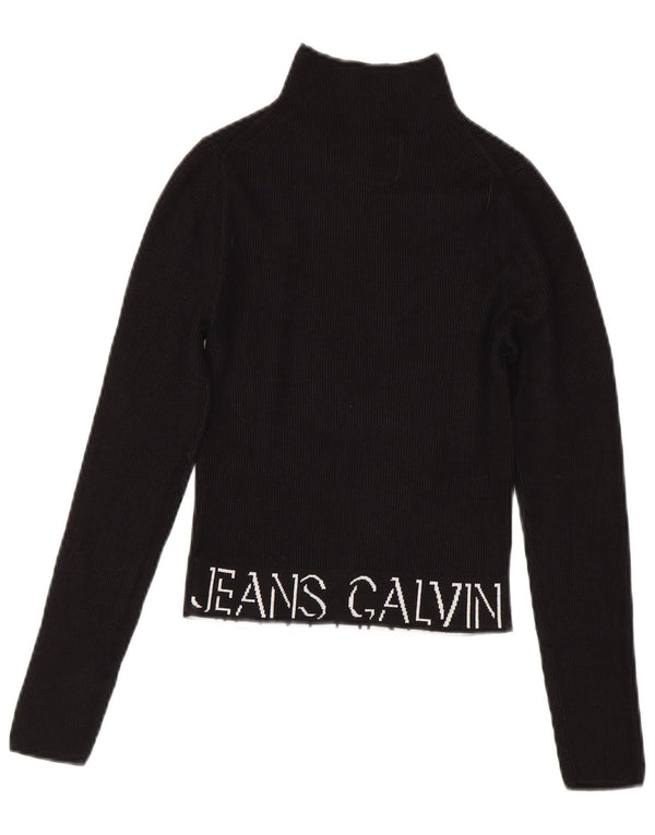 Calvin Klein Jeans Damen Crop Graphic Top Langarm UK 6 XS Schwarz