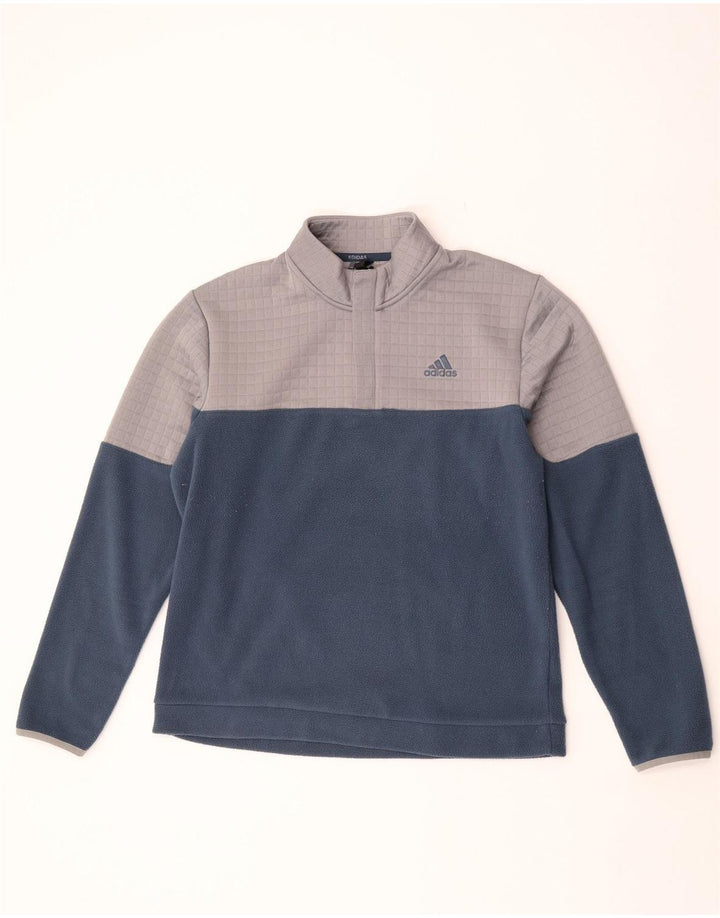 Adidas Herren-Fleecepullover mit Reißverschluss am Hals, mittleres Marineblau, Farbblock-Polyester