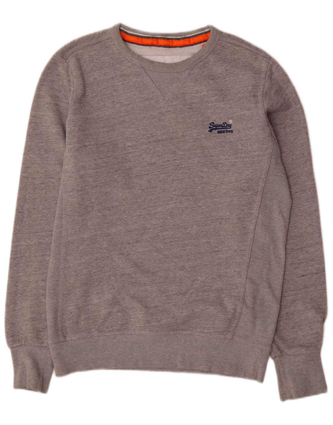 SUPERDRY Herren-Sweatshirt-Pullover, große, grau gesprenkelte Baumwolle