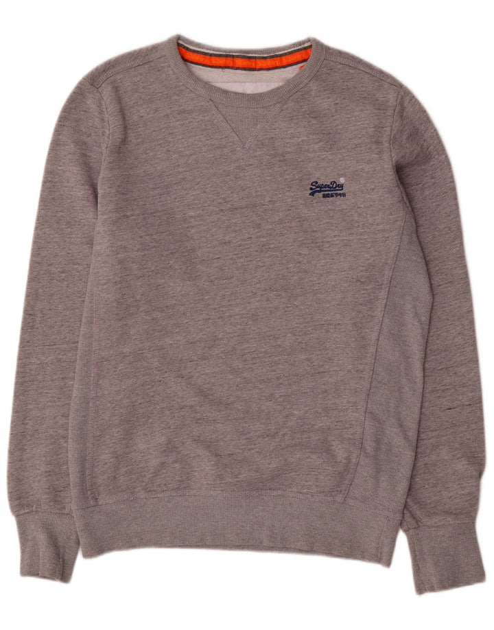 SUPERDRY Herren-Sweatshirt-Pullover, große, grau gesprenkelte Baumwolle