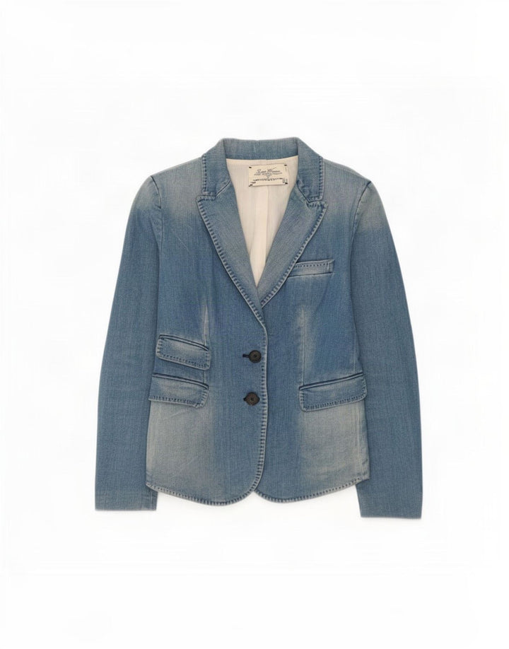 Zara Damen-Jeansblazer mit 2 Knöpfen, UK 12, Mittelblau, Polyester
