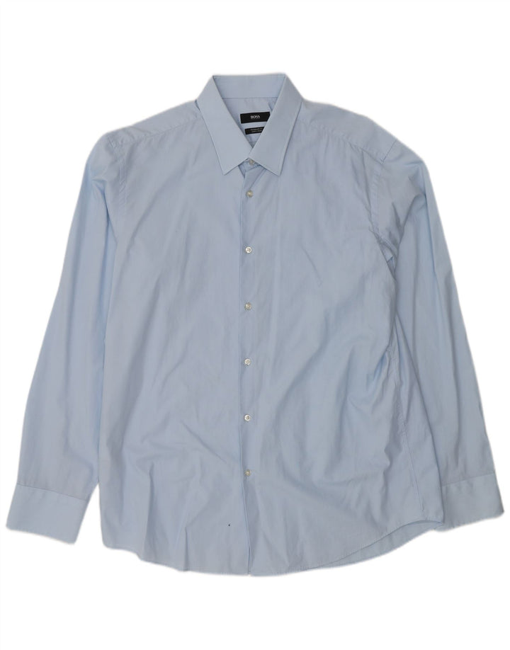 HUGO BOSS Herren-Hemd in normaler Passform, Größe 44 17 1/2 XL, blaue Baumwolle