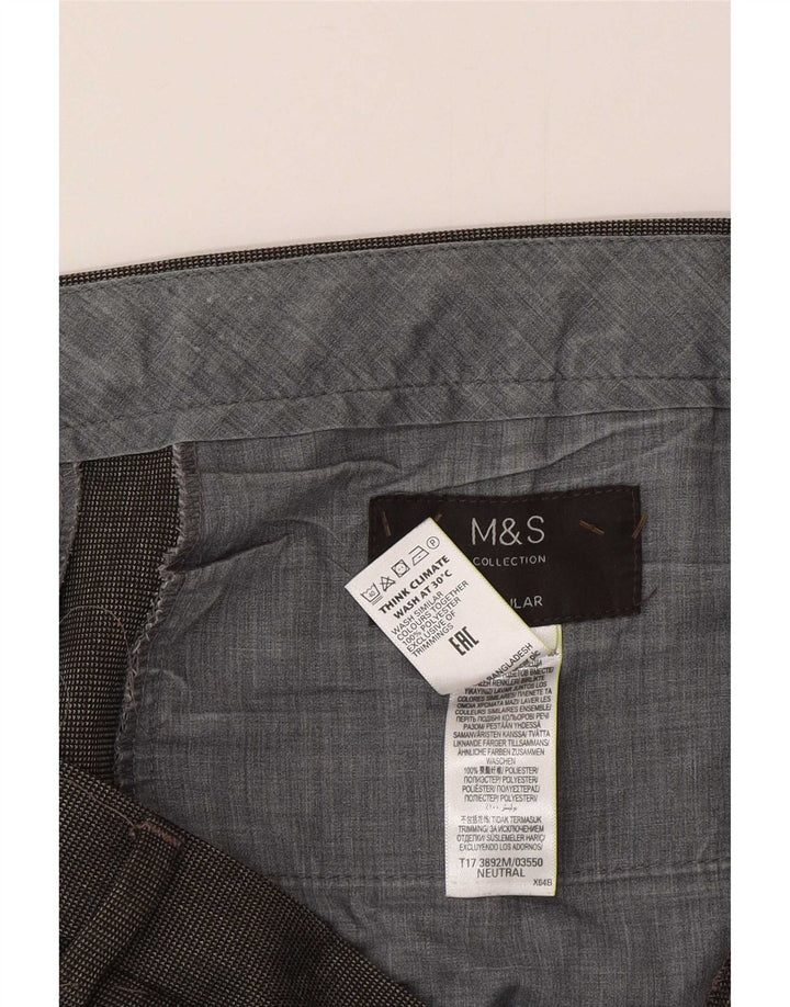 Marks & Spencer Herren-Anzughose, normal, W36 L29, grau kariertes Polyester