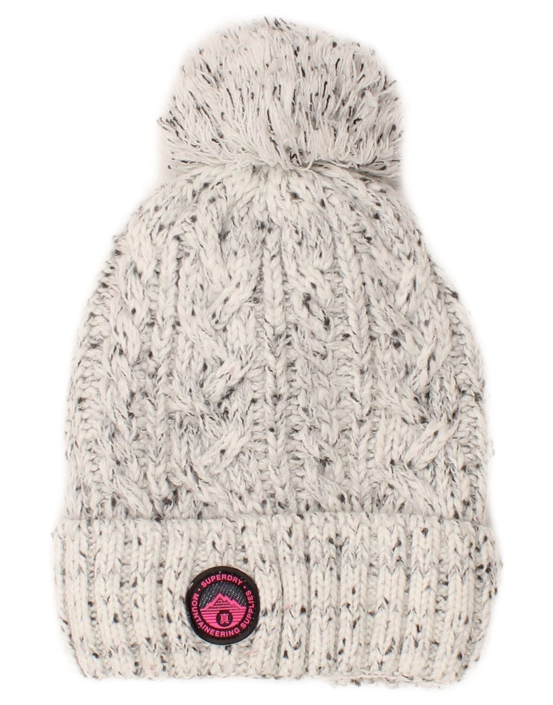 Superdry Damen Strickmütze, Einheitsgröße, grau geflecktes Acryl