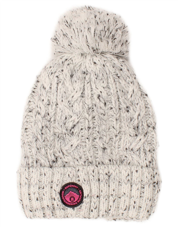 Superdry Damen Strickmütze, Einheitsgröße, grau geflecktes Acryl