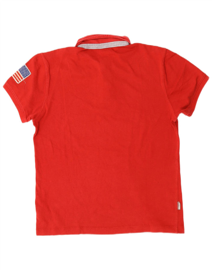 Blauer Herren-Poloshirt, groß, rote Baumwolle