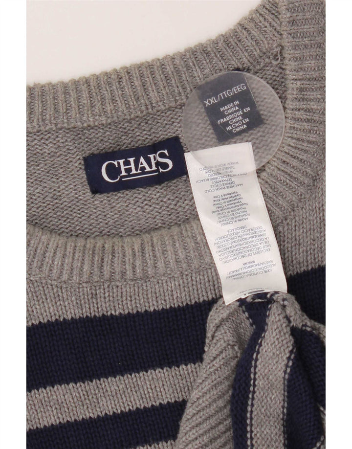 Chaps Herren-Pullover mit Rundhalsausschnitt, 2XL, grau gestreift, Baumwolle