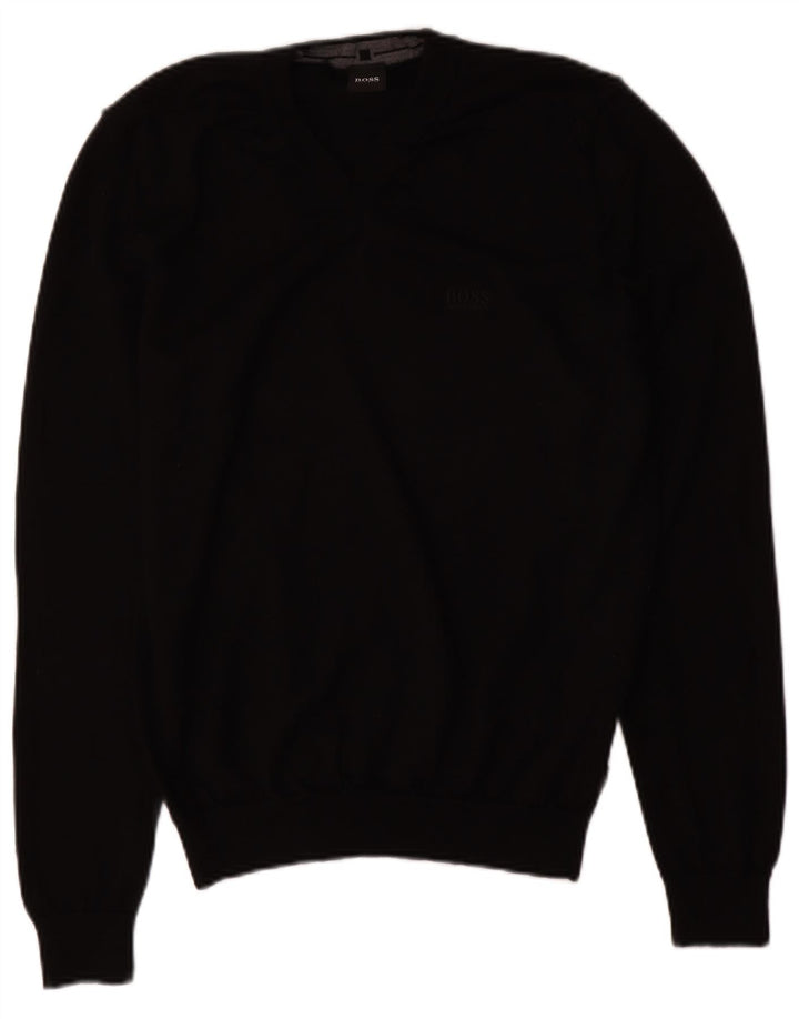 Hugo Boss Herren-Pullover mit V-Ausschnitt, kleine schwarze Wolle