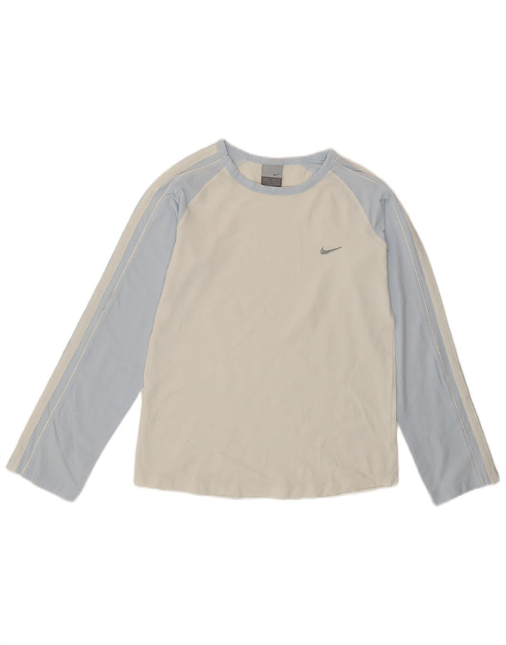 Nike Damen Top Langarm UK 14/16 Large Weiß Farbblock