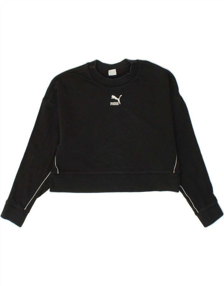 PUMA Womens Oversized Crop Sweatshirt Jumper UK 6 XS Black Vintage Puma and Second-Hand Puma from Messina Hembry 