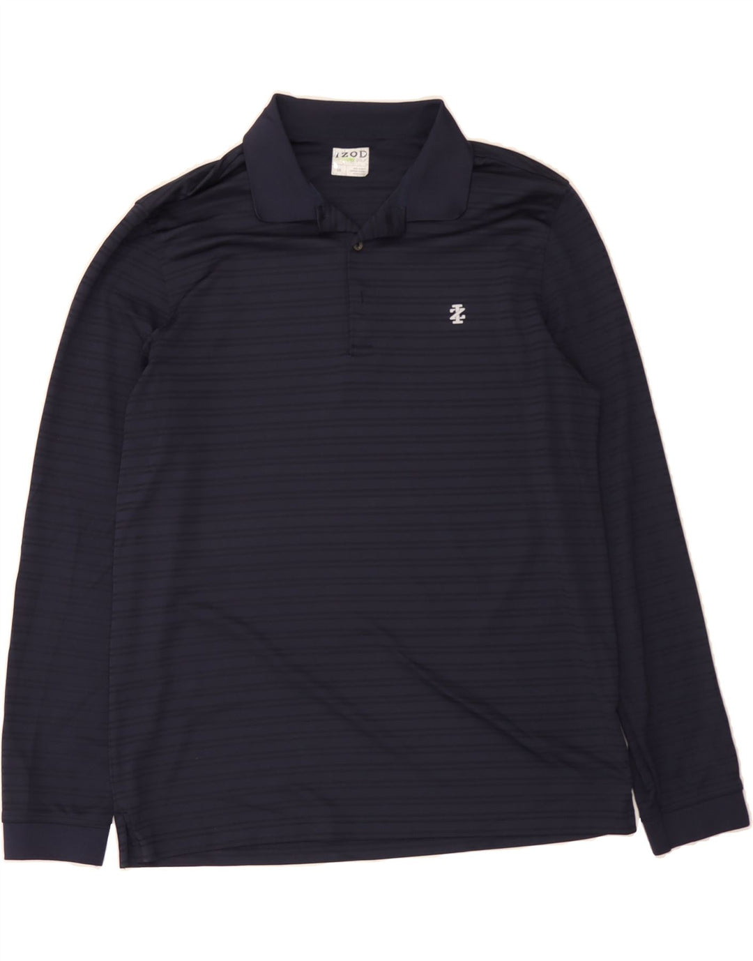 IZOD Mens Long Sleeve Polo Shirt Large Navy Blue Striped Polyester Vintage Izod and Second-Hand Izod from Messina Hembry 