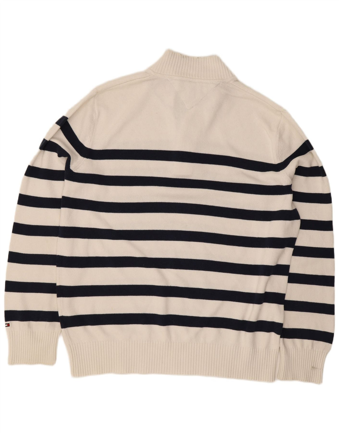 Tommy Hilfiger Herren-Pullover mit Knopfkragen, groß, weiß gestreift