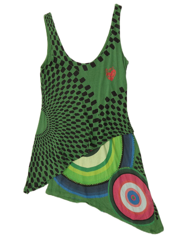 Desigual Damen grafisches asymmetrisches Kleid UK 8 Small Green Geometrisch