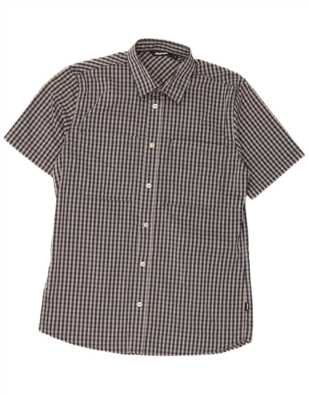 Rohan Herren-Kurzarmhemd, klein, marineblaues Gingham-Polyester