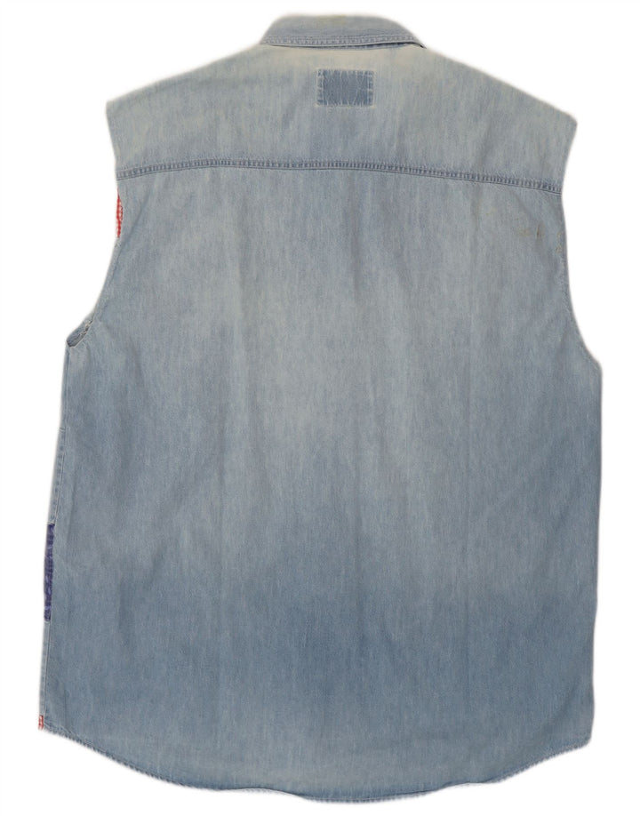 Wampum Herren ärmelloses Jeanshemd, groß, blau, Patchwork