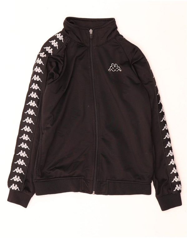 Kappa Jungen-Trainingsanzugoberteil mit Grafik, 11–12 Jahre, schwarzes Polyester