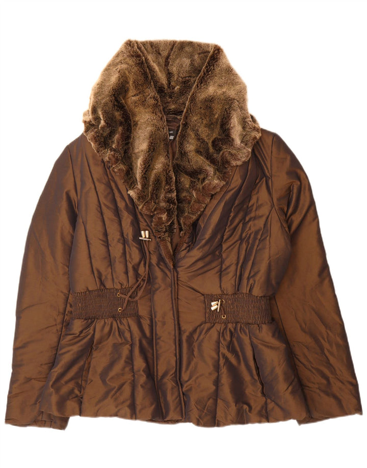 Zara Damen Wattierte Jacke UK 18 XL Braunes Nylon