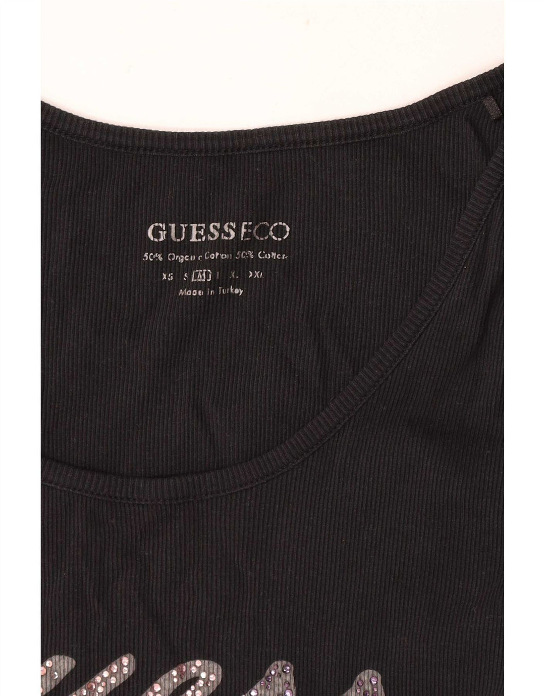 Guess Damen Grafik-Trägershirt UK 12 Mittelschwarze Baumwolle