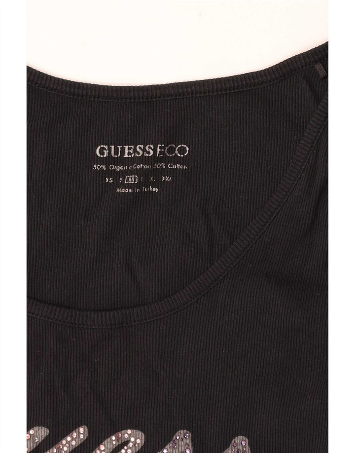 Guess Damen Grafik-Trägershirt UK 12 Mittelschwarze Baumwolle