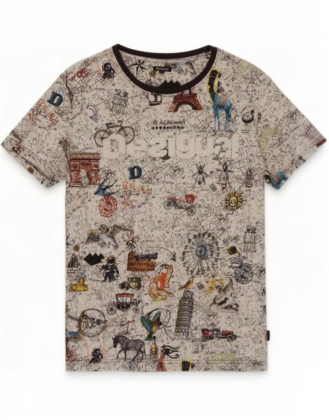 Desigual Herren-T-Shirt mit Grafik, groß, mehrfarbig, Baumwolle