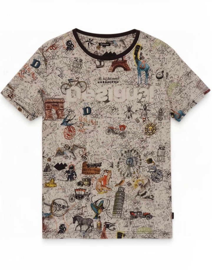 Desigual Herren-T-Shirt mit Grafik, groß, mehrfarbig, Baumwolle