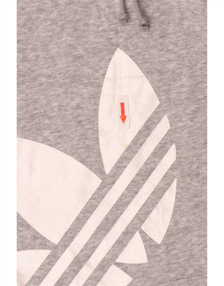 Adidas Damen Crop Graphic Übergroßer Kapuzenpullover UK 12 Mittelgraue Baumwolle