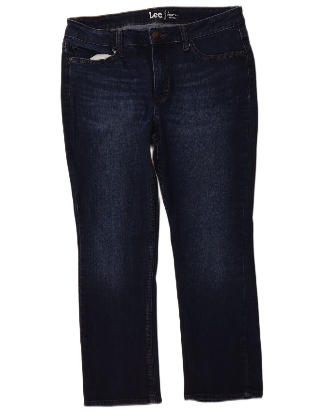 LEE Damen Crop Mid Rise Straight Jeans W32 L25 Marineblau