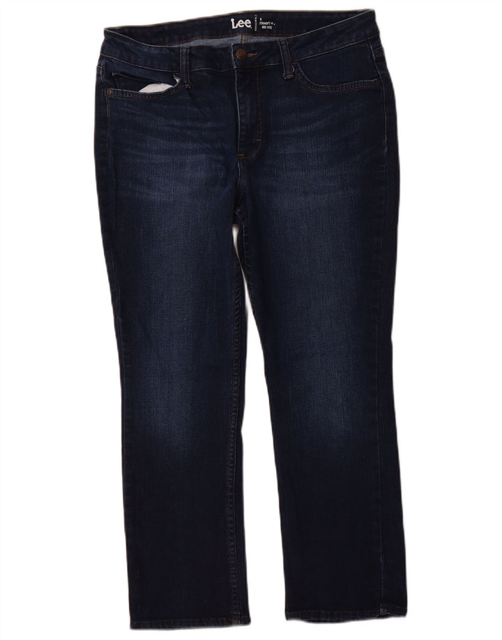 LEE Damen Crop Mid Rise Straight Jeans W32 L25 Marineblau
