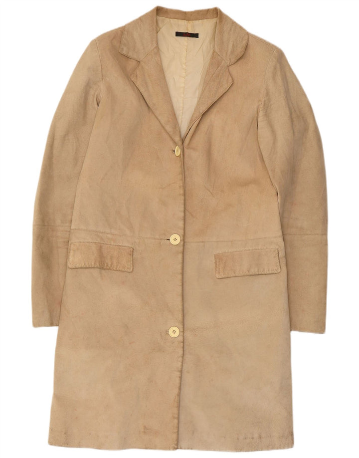Vintage Damen Wildledermantel UK 10 Kleines Beige Leder