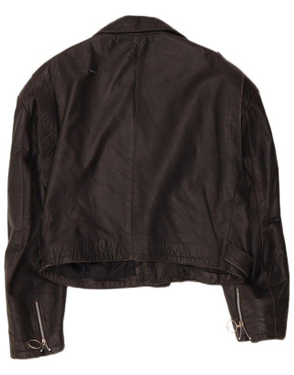 Colombus Damen Crop Leder Bikerjacke UK 14 Medium Schwarz