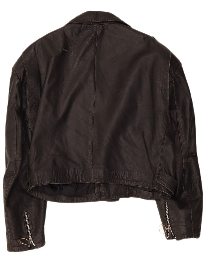 Colombus Damen Crop Leder Bikerjacke UK 14 Medium Schwarz